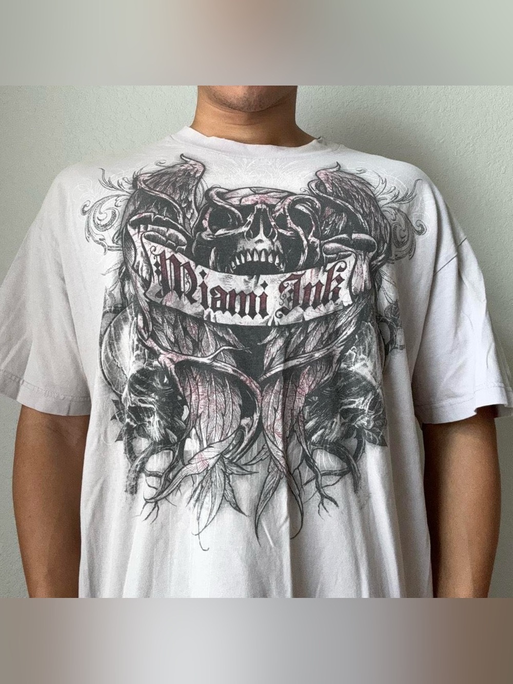 Vintage 2000s Miami Ink Tattoo Show AOP Graphics White Tee Shirt